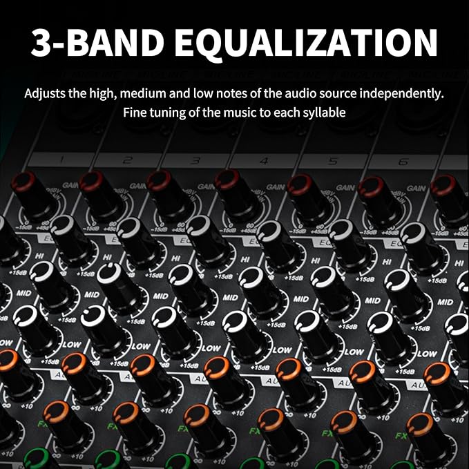 Depusheng MX12 12 Channel Sound Mixer Audio Mixing Console 48V 256DSP Professional USB PC Play Record Podcast Live Broadcast (US MX12)