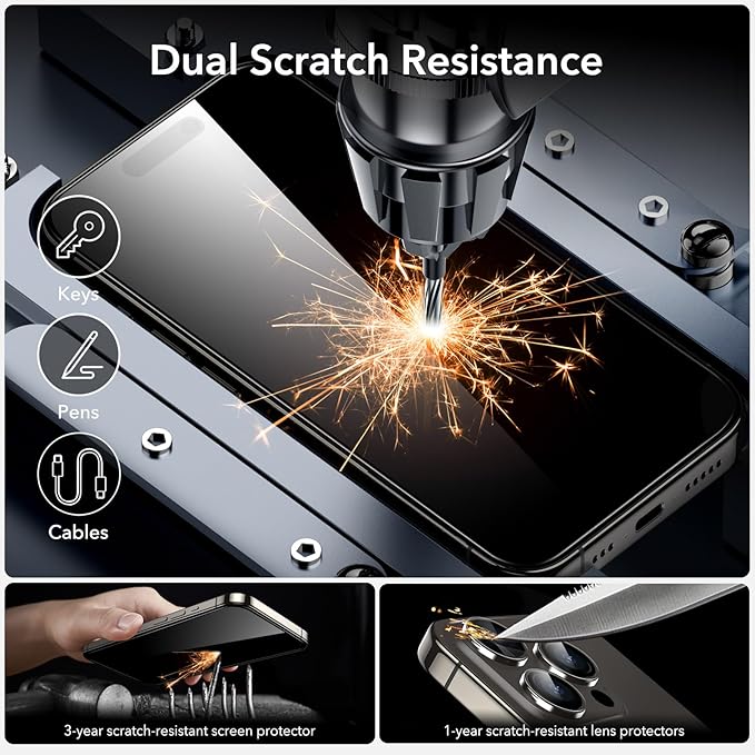 ESR 3+1 Pack for iPhone 15 Pro Screen Protector, [9H Hardness] [Military Grade Shatterproof] Full Coverage Ultra-tough Tempered Glass Film with Easy Installation Frame, 1 Set of Camera Lens Protector