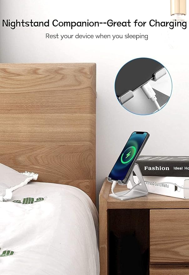 Cell Phone Stand for Desk, Desktop Phone Holder, Aluminum Mobile Phone Stand for iPhone 15 14 13 12 pro Mini 11 X Xr Xs max 8 7 6 6s Plus Samsung Galaxy S21 Ultra All Smart Phones,Silver