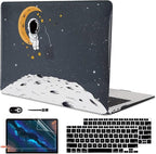 for MacBook Air 13 inch Case 2021 2020 2019 2018 Release M1 A2337 A2179 A1932 Retina Display with Touch ID, Shiny Plastic Hard Shell Case Keyboard Cover Screen Protector, Astronaut Moon