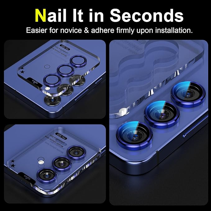 YWXTW Camera Lens Protector for Samsung Galaxy S25 Accessories [1:1 Fit & Ultra Clarity] 9H Tempered Glass Metal Individual Ring Camera Cover Screen Protector for S25, Case Friendly (Navy)