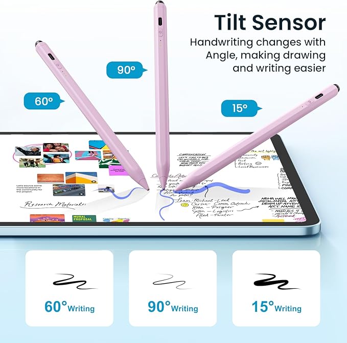 Stylus Pen for iPad(2025-2018),13 mins Fast Charge Pencil with Tilt Sensitivity and Palm Rejection for iPad A16/10/9/8/7/6,Air 13"/11"/M3/M2/5/4/3,Pro 11"/13"/12.9"/M4/M2/M1,Mini 7/6/5, Pink