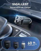 SUPERONE 6 in 1 Retractable Car Charger with Dual Type C Cables, 99W Ultra-Compact USB C Car Accessories Adapter with 4 USB Ports, Fast Charging Car Charger for iPhone 16/15/14/13/12, Galaxy, iPad