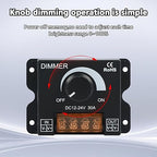 MAYWILLA LED Light Strip Dimmer Controller,DC 12V-24V 30A PWM Stepless Dimming Switch with Adjust Brightness ON/Off Knob and Aluminum Case for Single Channel 5050 3528 LED Light Strip