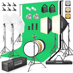 Photography Lighting kit with Backdrops, 8.5x10ft Backdrop Stands, Zyernar LED Bulbs Umbrella Softbox Continuous Lighting, Photo Studio Equipment for Video Shoot