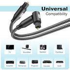 EMK 90 Degree Right Angle Optical Audio Cable [25ft/8M] - 360° Rotatable Digital Toslink SPDIF Cable for Soundbar to TV, Home Theater - Black Fiber Optic Cable with Angled Connector