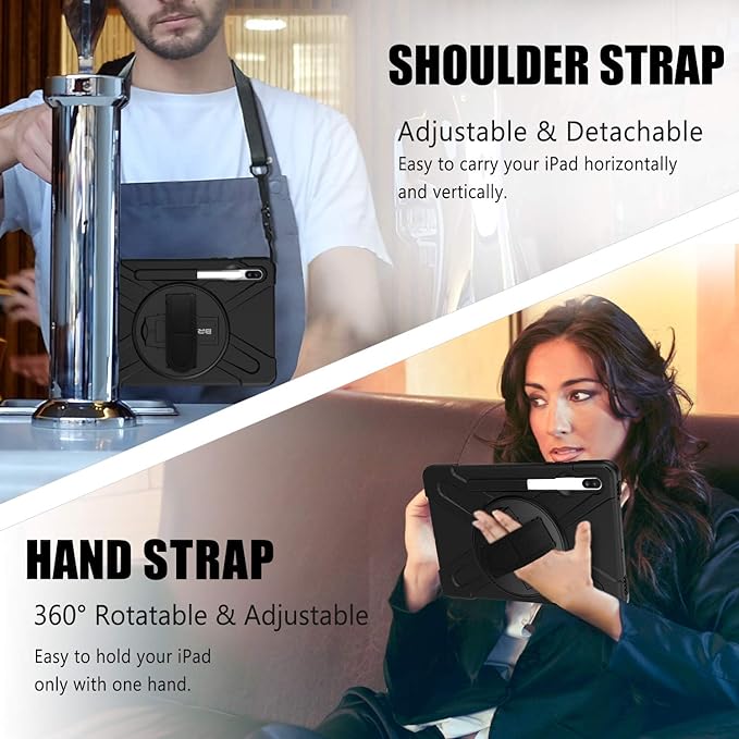 BRAECN for Galaxy Tab S6 Case,[Support S Pen Wireless Charging] Heavy Duty Shockproof Case with Pen Holder,Hand Strap,Shoulder Strap,Kickstand for Galaxy Tab S6 10.5 2019 SM-T860/T865/T867-Black