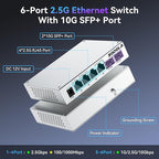 SODOLA 2.5Gb Switch,4 x 2.5G Base-T Ports, 2 x 10G SFP+, Aluminum Alloy Cooling & Magnetic Mounting,2.5 Gigabit Network Switch Fanless Plug & Play, Unmanaged Multi-Gigabit Switch,Lifetime Protection