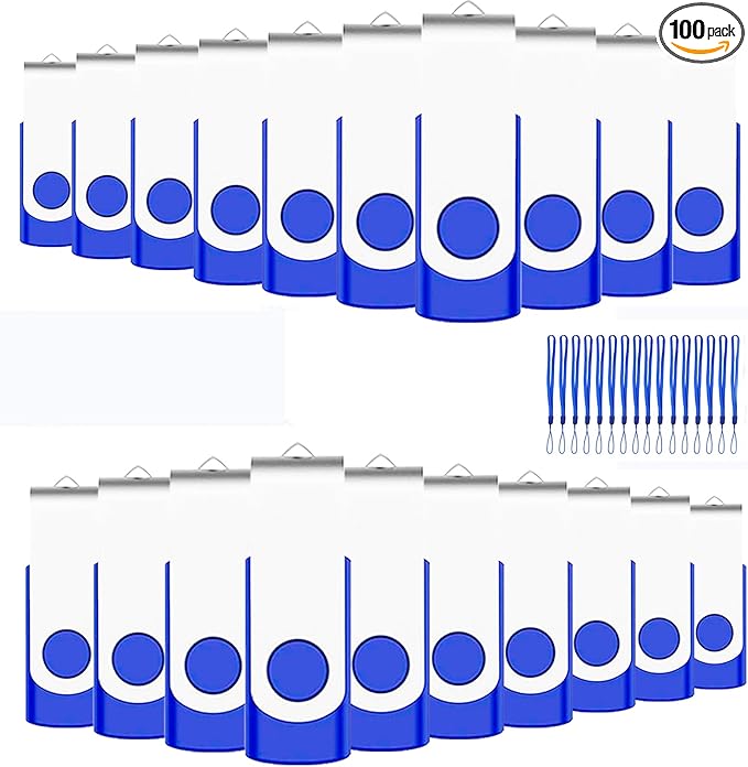 EASTBULL 2GB Flash Drive 100 Bulk USB 2.0 Fast Speed Flash Drives Pack Swivel USB Drives Pack (Blue, 100 Pack)