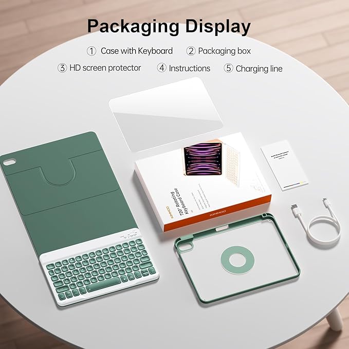 for iPad 11th 10th Generation Case with Keyboard, Magnetic 720° Rotatable Cover Detachable Wireless Bluetooth Backlit Keyboard with Pencil Holder for iPad 11 inch A16 2025 & 10.9 inch 2022 -Dark Green