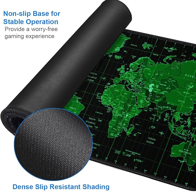 Large Gaming Mouse Pad, 31.5x15.7 inch Large Extended Computer Keyboard Mouse Mat, Water Resist Non-Slip Mousepad Rubber Base Long XXL Desk Mouse Pad for Work & Gaming, Office & Home, Green Map