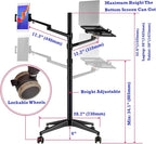 Triple arm Height Adjustable Stand Mount with Rolling Wheel for Laptop(11-17 inch) and Compatible with ipad iPad pro 12.9 inch/Tablet/Ereader (Black)