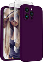 FireNova Designed for iPhone 13 Pro Case, Silicone Upgraded [Camera Protection] Phone Case with [2 Screen Protectors], Soft Anti-Scratch Microfiber Lining Inside, 6.1 inch, Wine Red