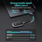 PHIXERO 512GB Portable SSD, Type-C Interface, Up to 450Gbps, Built-in mSTAT SSD for Ultra-Fast Data Transfer,Black