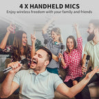 Wireless Microphone System, 4-Channel UHF Wireless Mic, Fixed Frequency Metal Cordless Mic with 4 Handheld Dynamic Microphones, 200ft Range, Mics for Singing, Church (4 Handheld)