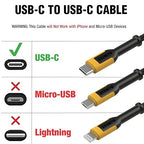 DEWALT Heavy Duty USB C Cable, Jobsite 60 Watt USB C Cable, High Speed Type-C to Type-C, Fast Charge PD USBC Fast Charging Cord for iPhone 16/15 Plus Pro Max, MacBook, iPad, Samsung Galaxy, 4 ft