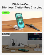 Belkin MagSafe Charger Compatible, 2-in-1 Charging Station, Qi2.2 25W Magnetic Wireless Charger Dock, Foldable Stand, with 5W USB-C Port, for iPhone 16/15/14, AirPods (45W Adapter Included)