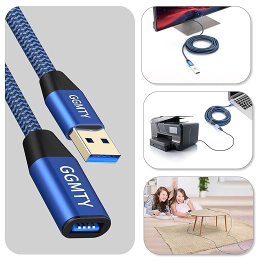 USB 3.0 Extension Cable 20ft,Type A Male to Female Extension Cord Durable Braided Material High Data Transfer Compatible with USB Keyboard,Mouse,Flash Drive, Hard Drive,Printer
