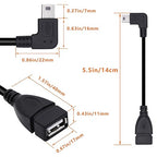 90 Degree Mini USB to USB A OTG Adapter Cable 5.5in Left Angle Mini USB 5-Pin Type B Male to USB Type A Female Adapter Cord for Digital Cameras,Black,14cm(2 Pack,Left)