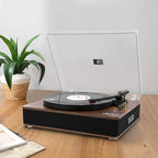 LP&No.1 Record Player with Stereo Speakers, 3-Speed Belt-Drive Turntable for Vinyl Records with Wireless Playback and Auto-Stop,Walnut Wood