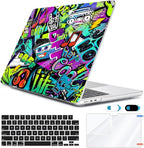 Compatible with MacBook Air 13 inch Case 2025 2024-2022 M4 A3240 M3 A3113 M2 A2681, Plastic Hard Shell&Keyboard Cover&Screen Film&Webcam Cover for MacBook Air 13.6 inch Case, Cool Graffiti