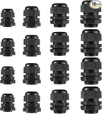 PENGLIN Cable Glands NPT Nylon Cable Connector, Strain Relief Cord Connector, IP68 Waterproof Adjustable Locknut(1/4" 1/2" 3/4" 1" Glands Combo(16-Pack))