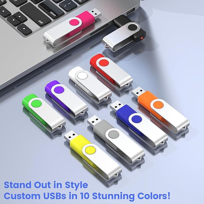 ABLAZE Personalized USB 1GB Flash Drive 10 Pack, USB 2.0 Custom Thumb Drives Personalized Pendrive Memory Stick (Mixcolors)