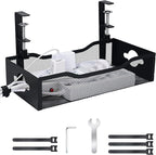 Large Under Desk Cable Management Tray - Heavy Duty Metal Cord Organizer with No Drill Installation for Office & Home Office Desks to Hide Wires & Power Strips (Black, XL)