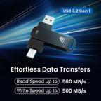 MMOMENT MU P50 1TB External SSD – USB-C & USB-A Portable Solid State Drive, USB 3.2 5Gbps, 560MB/s Read, 500MB/s Write, 110MB/s Sustained Write – Compatible with iPhone PS5 Steam Deck Android Mac