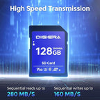 128GB LSU100 SDXC UHS-II Memory Card - up to 280MB/s, C10, U3, V60, 6K, SD Card for Computers, Digital Cameras, Home Theatre Devices, Car Navigation Systems (1 Pack)