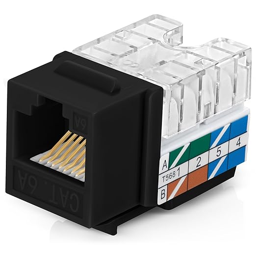 Everest 90° Angled RJ45 Cat6A Keystone Jacks 50-Pack in Black - Slim Profile Female RJ45 Connectors - Cat 6A Keystone Jack - Compatible with 90° Angled Speed Termination Tool - easyJACK (B094WB91H3)