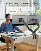 HUANUO Dual Monitor Stand - Full Adjustable Monitor Desk Mount Swivel Vesa Bracket with C Clamp, Grommet Mounting Base for 13 to 32 Inch Computer Screens - Each Arm Holds 4.4 to 19.8lbs -Grey