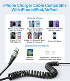 Coiled iPhone Charger Cable for Car, Lightning Cable 2 Pack 5ft, [Apple MFi Certified] Short iPhone Charger Cord Compatible with iPhone 14/13/12/11 Pro Max/XR/8/iPad/CarPlay