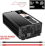 Xijia 1500W (Peak Power 3000W) Pure Sine Wave Inverter DC 72V to AC 120V 60HZ Solar Converter for Home Use car (DC72V (Range 60V-90V) 1500W)