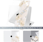 Batianda Premium Case for New MacBook Air 15 inch 2025 M4 2024 2023 with M3 M2 Chip Model A3241/A3114/A2941, Designed Protective Plastic Hardshell & Keyboard Cover & Screen Protector, Gold Lotus