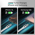 MFish 4-in-1 USB C Charging Cable, 6 Ft Type C to Type C Cable, 240W Fast Charger for iPhone 16/15/14 Pro Plus Pro Max, for iPad MacBook Pro/Air, Laptops - Multi Charger Cord with USB-A