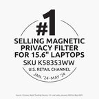 Kensington MagPro™ Magnetic Laptop Privacy Screen 15.6 inch, Removable 16:9 Laptop Privacy Filter Shield, Anti-Glare, Blue Ray Reduction, Compatible with HP/Dell/Acer/Asus/Lenovo (K58353WW)