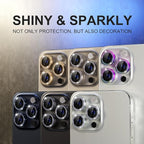 Choiche Compatible for iPhone 15 Pro/iPhone 15 Pro Max Camera Lens Protector Bling, 9H Tempered Glass Camera Cover Screen Protector Metal Ring Decoration Accessories (Diamond-Gold)