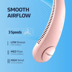 Portable Neck Fan -3 Speed Rechargeable Bladeless Neck Cooler, Pink Comfortable Lightweight, Personal Neck Fan For Women & Men Modern Design, Great Cooling Fan For Travel, Outdoors & Sports