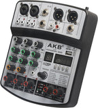 Dj Mixers 4 Channel Audio Mixer Sound Board with Bluetooth, Usb Audio Interface with 48V Phantom Power Sounds Mixer Board with 99 DSP FX Reverb Delay Effect