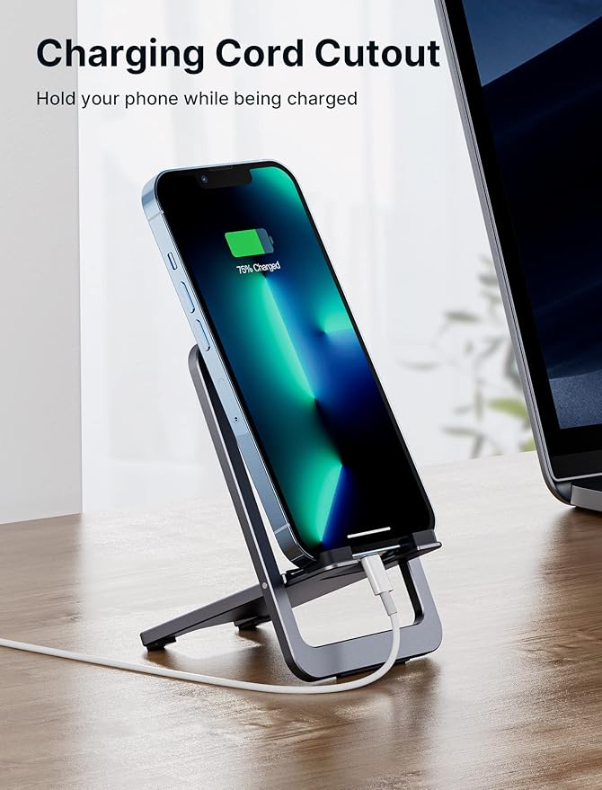 JSAUX Cell Phone Stand [2-Pack] Foldable Aluminum Adjustable Phone Holder for Desk Portable Travel Holder Office Desk Accessories Compatible with iPhone 15 14 13 12 11 Pro Max X Samsung S24 S23 Grey