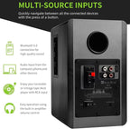 SINGING WOOD BT27 Active Powered Bluetooth Bookshelf Speakers for Studio Monitor TV Turntable Computer- 60 Watts RMS - Wood Grain Finish (Black)