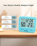 Wisebee Digital Indoor Hygrometer Thermometer, 2.9" Backlit Temperature Humidity Sensor Monitor for Baby Rooms, Home, Office, 1 Pack (Blue)