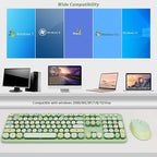 Green Wireless Keyboard and Mouse, KOOTOP Cute Green Colorful Keyboard and Mouse, 2.4G Wireless Keyboard with Retro Round Keycap for PC, Mac, Laptop,Tablet,Computer Windows (Green)