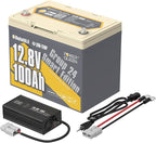 Power Queen Bluetooth 12V 100Ah LiFePO4 Battery with 14.6V10A LiFePO4 Battery Charger, Group 24 Deep Cycle Battery, 100A BMS with Low-Temp Cut-Off Protection for RV, Trolling Motors, Solar System