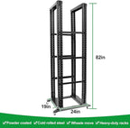 42U Server Rack/4-Post 19in Network Rack/Open Frame Rack with Wheels, Heavy-Duty Frame Cabinet/Adjustable Depth 24-22in GLOBALRACK，(4POST-800-42U)