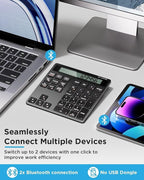 Bluetooth Number Pad, Wireless Numeric Keypad Calculator with Display, USB-C Rechargeable External 34-Keys Numpad, Financial Data Entry Keyboard for iMac, MacBook Air/Pro, PC Desktop, Laptop Notebook