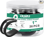 20pcs 1 Inch Stainless Steel Cable Clamps, Rubber Coated, Black