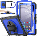 SEYMAC stock Case for Samsung Galaxy Tab A9+ Plus 11'', Full-Body Drop Protection Case with Screen Protector Pencil Holder [360° Rotating Hand Strap] &Stand, Blue+Black