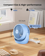 Gaiatop Desk Fan, 5-Inch Portable Electric Table Desktop Air Circulator Fans, Small but Powerful with 3 Speed 360° Adjustable Tilt for Cooling Home Dorm Office Bedroom Bathroom Kitchen, Blue